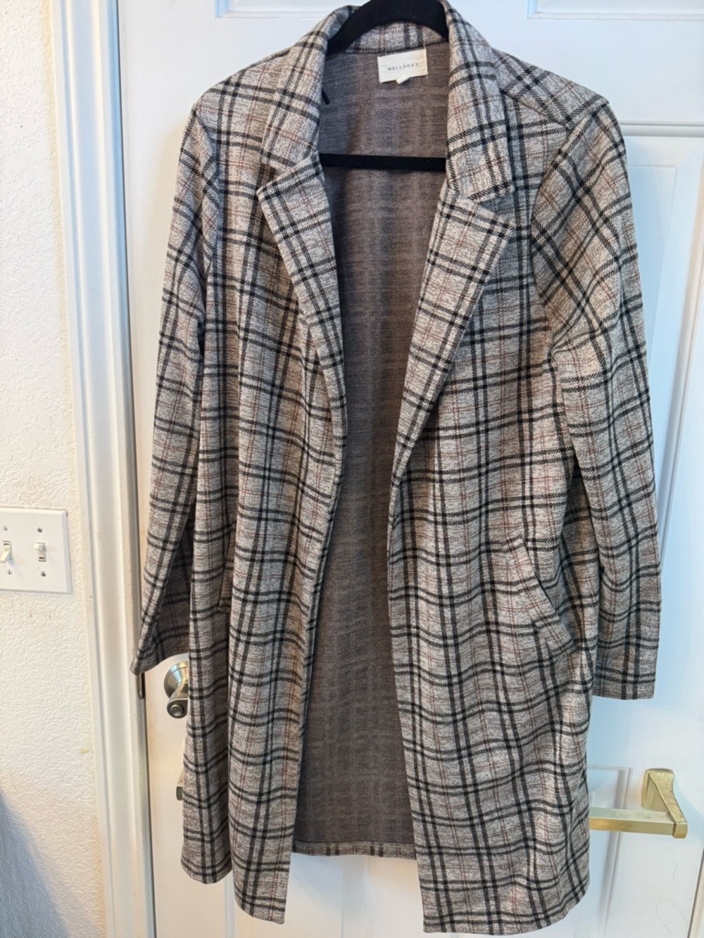 Melloday Plaid Womens Long Coat